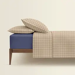 Комплект постільної білизни Cosas двоспальний з простирадлом на резинці BEIGE GEOMETRY CS14 180 x 220 см (CellAshbeige_El160-87DarkBlue_180) - мініатюра 2