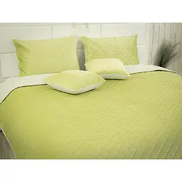 Покривало Руно 220х240 см велюр оливкове (330.55_Olive Green ромб) - мініатюра 4