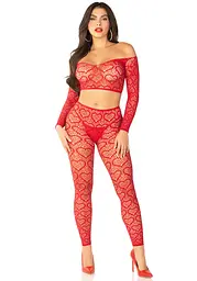 Комплект топ і легінси Leg Avenue Off The Shoulder, One Size, Red, довгий рукав - мініатюра 5