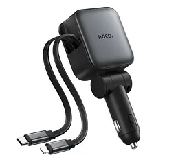 АЗП Hoco Z67A Triunfar PD60W(1C1A)+Type-C/iP car charger with dual telescopic cable and digital display dark Black