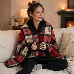 Універсальний плед-халат-шаль Solve у червону клітинку 100 x 140 см (KT9000901) - мініатюра 3