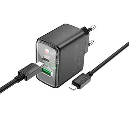 Зарядний пристрій Hoco CS42a 30 W на 2 виходи адаптер + кабель Usb-C Lightning чорний