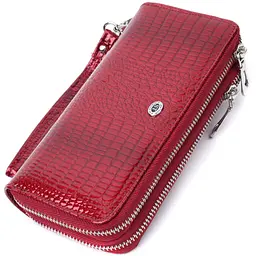 Фактурний клатч на два відділення з лакованої натуральної шкіри ST Leather 22692 червоний - мініатюра 5
