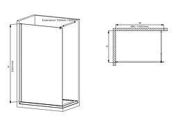Душова перегородка Mixxus Premium Flat SP02-100x200-TR Black Walk-In прозоре скло 8 мм MI6856, прозоре, чорний матовий - мініатюра 2