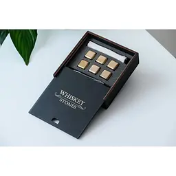 Золоті сталеві кубики для віскі Whiskey Stones у дерев'яній коробці - 6 кубиків для охолодження віскі - мініатюра 2