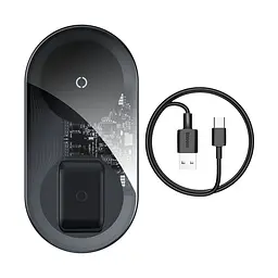 Зарядне бездротове BASEUS Simple 2-в-1 Pro Edition For Phones + Pod 15 W (WXJK-C01) прозоре - мініатюра 2