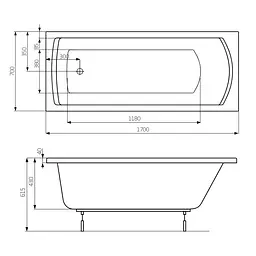 Ванна акрилова Roca Lnea в комплекті з ніжками 170x70 A24T034000 - мініатюра 2