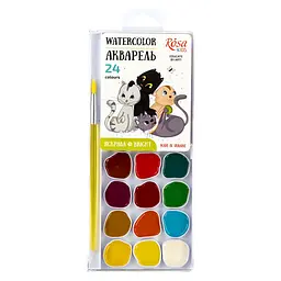 Набір акварельних фарб Cats 24 кол. з/пензликом ROSA Kids (4823098541493)
