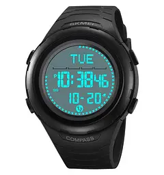 Годинник чоловічий наручний спортивний Skmei 2166 Compass з компасом і крокоміром (Чорний з білим) - мініатюра 3