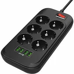 Мережевий фільтр CW-CHE64B, 6 розеток/4USB Black (CW-CHE64B) - мініатюра 9