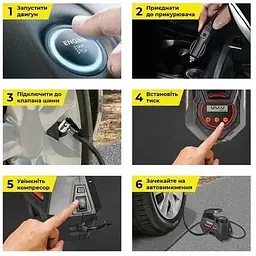 Автокомпресор Gemix Model M black/red поршневий цифровий манометр функція Autostop ліхтарик 35 л/хв - мініатюра 4