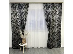 Жакардові мармурові штори сіро-кавового кольору 2шт. 150х270 з білим шифоновим тюлем 400х270, на та ALBO pbe0052756 - мініатюра 4