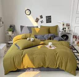 Постільна білизна двоспальне Dushka Home Полікотон 21134 180х215 см оливкова з сірим