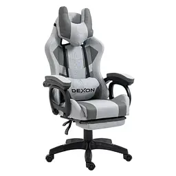 Геймерське крісло DEXON VECTOR з підставкою для ніг, екошкіра+тканина, Сірий-Темно-сірий