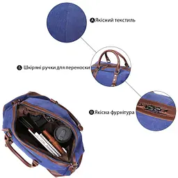 Дорожня сумка текстильна середня 20084 Vintage синій - мініатюра 9