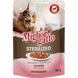 Набір вологих кормів для стерилізованих котів Migliorgatto Sterilized лосось 2 шт. + риба та креветки 2 шт. 340 г (4 шт. x 85 г) - мініатюра 4