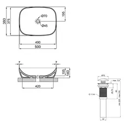 Раковина накладна Qtap Cardinal 500×380×140 White з донним клапаном QT04116302W48464 - мініатюра 6