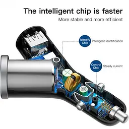 Автомобільний зарядний пристрій Baseus Y type dual USB+cigarette lighter extended carcharger CCALL-YX01 - мініатюра 5