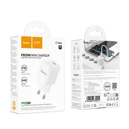 Мережевий зарядний пристрій Hoco C146A Charm single port PD20W charger(EU) Білий - мініатюра 2