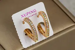 Сережки Xuping Jewelry серце одна доріжка з бортиками 1.9 см золотисті - мініатюра 2