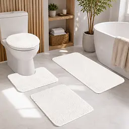 Практичний комплект м'яких килимків для ванної 4 шт , пухнасті антиковзкі килимки білий KT9000506