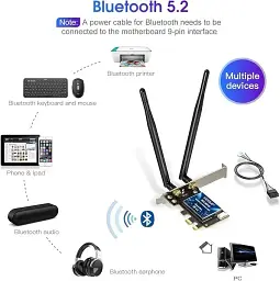 WiFi карта EDUP WiFi 6E PCI-E для ПК з Bluetooth 5.2 тридіапазонна 5374 Мбітс для ігор та роботи - мініатюра 5