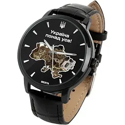 Наручний годинник чоловічий Besta Skeleton UA Black Чорний (3121)