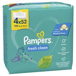 Уцінка. Набір дитячі вологі серветки Pampers Fresh Clean 208 шт. (4 упаковки по 52 шт.) - мініатюра 4
