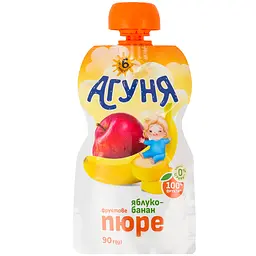 Упаковка фруктового пюре Агуня Яблуко-банан 900 г (90 г x 10 шт.) - мініатюра 2