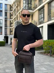 Чоловіча шкіряна сумка барсетка 23х19х7, месенджер через плече з коричневою ручкою BEXHILL 61881B 230 мм - мініатюра 5