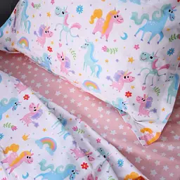 Простирадло на гумці MirSon Poplin Line Kids 05 Pony 80х200 см рожеве (2200009715655) - мініатюра 4