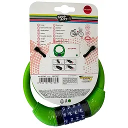 Велозамок Good Bike Sili Cipher тросовий кодовий Ø12 х 600 мм салатовий (92766-IS) - мініатюра 2