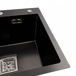 Кухонна мийка Platinum Handmade HSBB з нержавіючої сталі 3.0 мм квадратний сифон 50x45x23 см чорна - мініатюра 3