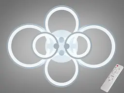 Стельова LED-люстра Diasha 8022/6WH 110W, 6 кілець, 3 кольори світла, Ø58×80 см, диммер, пульт - мініатюра 2