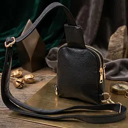 Невелика жіноча сумка через плече на два відділення з екошкіри Vintage 22784 чорна - мініатюра 4