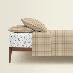 Комплект постільної білизни Cosas полуторний з простирадлом на резинці BEIGE GEOMETRY CS11 160 x 220 см (CellAshbeige_El-FoliageBirds_160) - мініатюра 2