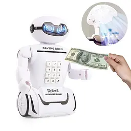 Робот сейф з кодовим замком та настільна лампа 10 мелодій Robot Piggy Bank білий - мініатюра 2