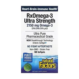 Жирні кислоти Natural Factors Омега-3 ультра, 2150 мг, RxOmega-3 Ultra Strength, 150 гелевих капсул (NFS-35490)