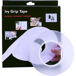 Багаторазова клейка стрічка прозора 1 метр двосторонній скотч ivy grip tape