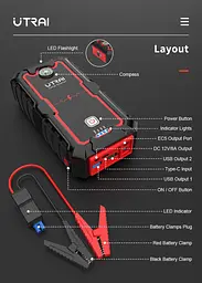Пуско Зарядний Пристрій 2000А 12В Jump Starter UTRAI Jstar One Пусковий пристрій Джамп Стартер Бустер Авто - мініатюра 9