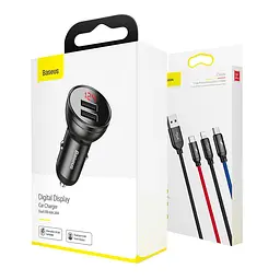 Зарядний комплект для авто BASEUS Digital Display Dual 4.8 A 24 W 2 порти юсб TZCCBX-0G - мініатюра 9