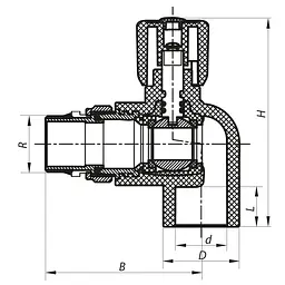 Кран радіаторний Koer 25x3/4 кутовий з прокладкою "антіпротечка" PPR K0162.Pro KP0208 - мініатюра 2