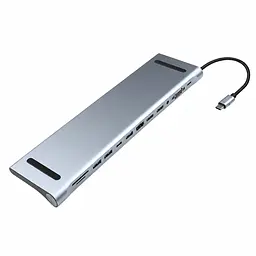 Розгалужувач, кардридер Хаб 2E W2703 USB-C Grey USB-A 2.0/2xUSB-A 3.0/2xUSB-C PD/2xHDMI/VGA/microSD/SD/Ethernet, 0.15 м