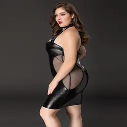 Еротична сукня JSY «Спокуслива Міла» Plus Size Black, прозорі вставки, стрепи, халтер - мініатюра 3