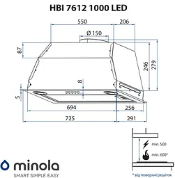 Витяжка повновбудована MINOLA HBI 7612 WH 1000 LED - мініатюра 11