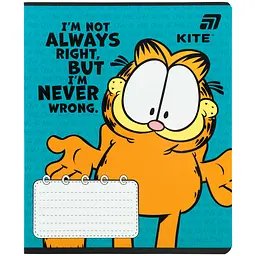 Зошит  Kite Garfield в лінійку 18 аркушів блакитно-бірюзовий