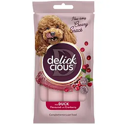 Ласощі кремові для собак Delickcious з качкою та додаванням журавлини 60 г (4х15 г)