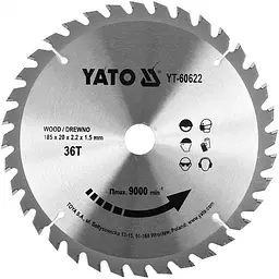 Диск пиляльний победітовий по дереву YATO 185x20x2.2x1.5 мм (YT-60622)