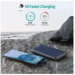 Портативний зарядний пристрій Choetech із вбудованими кабелями USB-C та Lightning ємністю 10 000 мАг - мініатюра 6