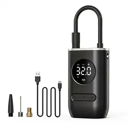Компресор акумуляторний автомобільний 1193 із цифровим дисплеєм USB Type-C  4 насадки з ліхтариком 
